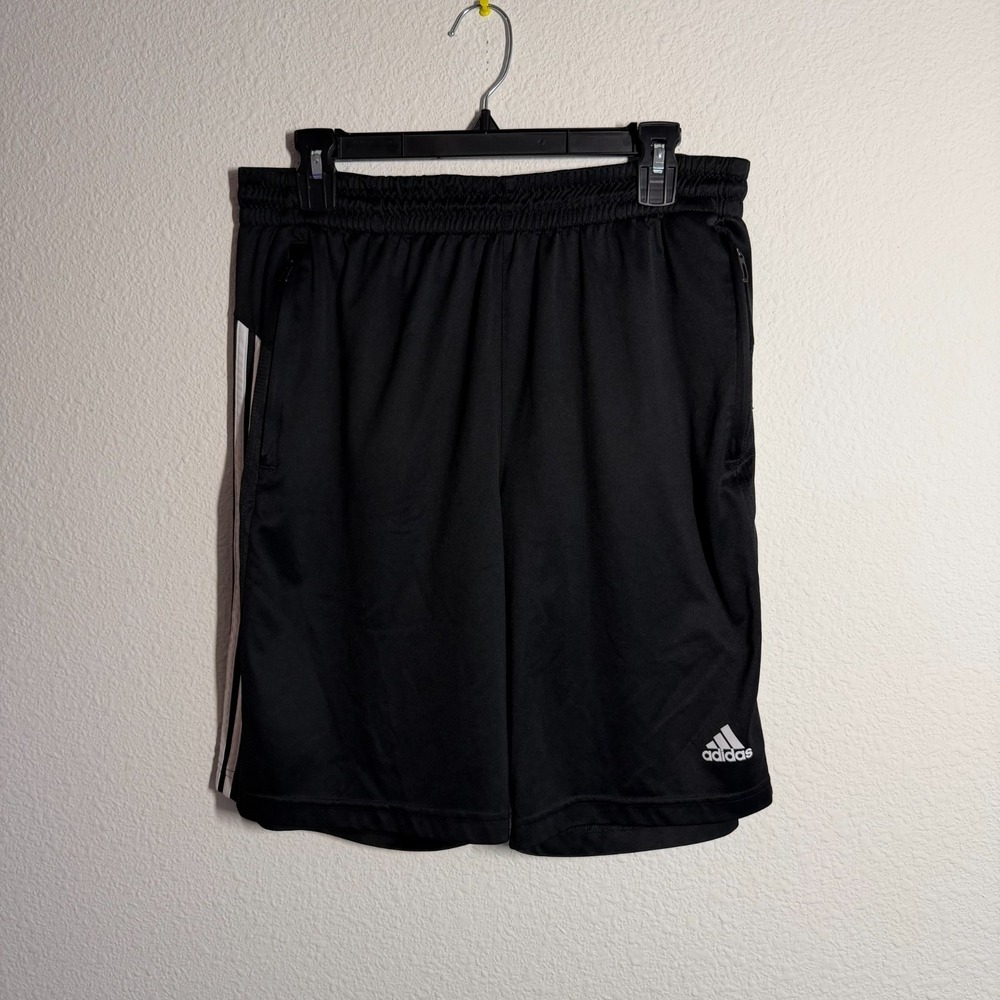 Adidas Climalite Essential Shorts Mens 31 Black White 3 Stripes Gym Training